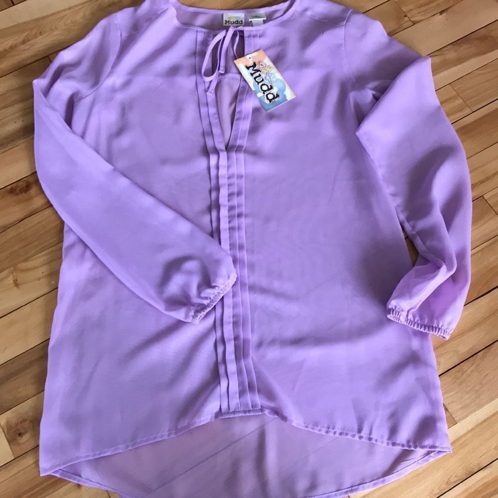 Mudd light orchid sheer pleated top, NWT,small